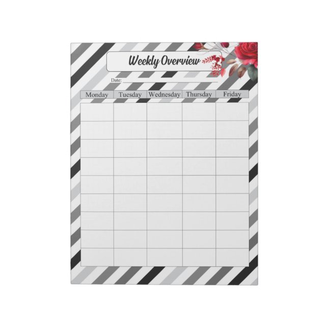 Roses n Stripes _ Weekly Overview Notepad (Rotated)