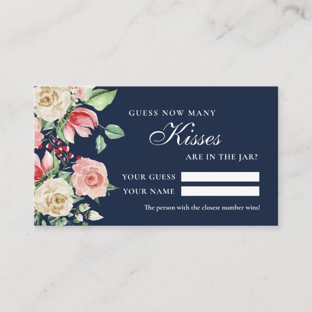 Roses Navy Blue How Many Kisses Shower Game card (Front)