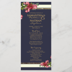 Roses Navy Stripes and Gold Wedding Programs
