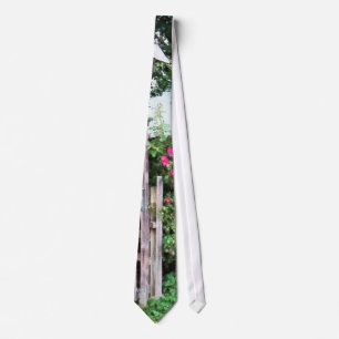 Roses on a Weathered Picket Fence Tie