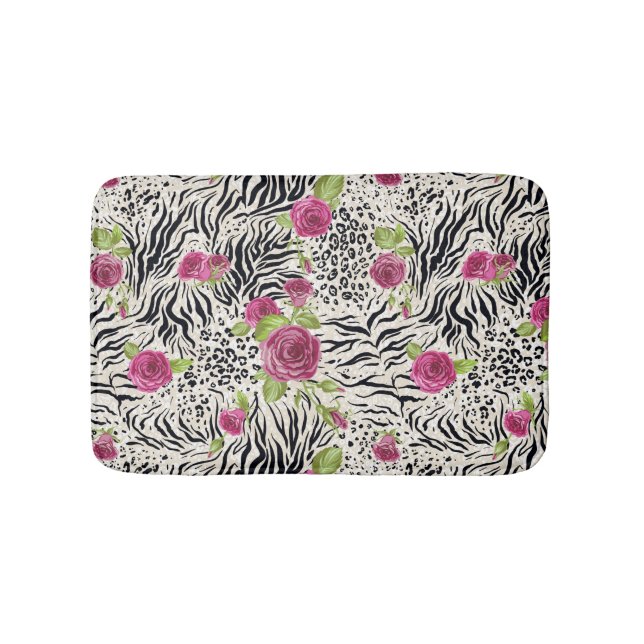 Roses On Animal Pattern Bath Mat (Front)