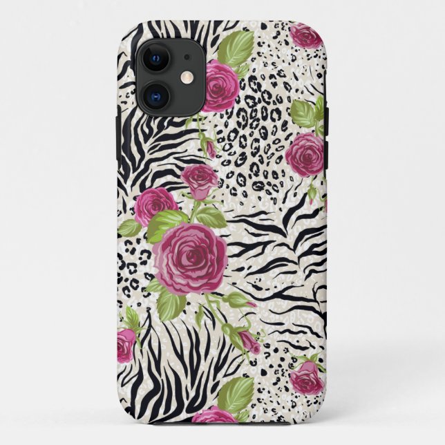 Roses On Animal Pattern Case-Mate iPhone Case (Back)