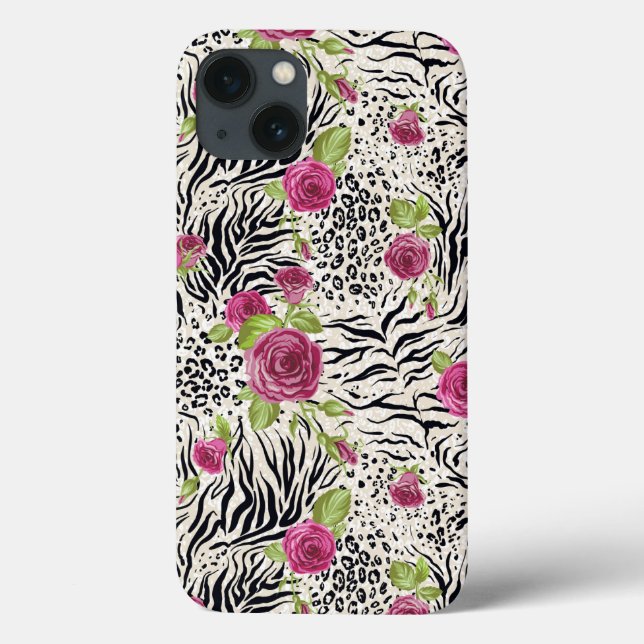 Roses On Animal Pattern Case-Mate iPhone Case (Back)