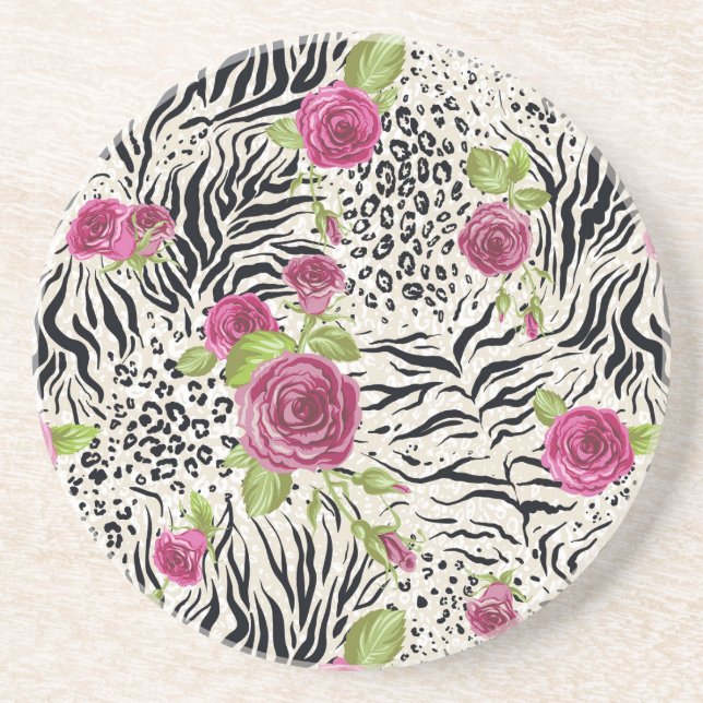 Roses On Animal Pattern Coaster (Front)