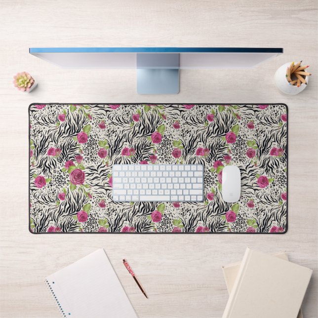 Roses On Animal Pattern Desk Mat (Office 1)