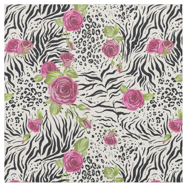 Roses On Animal Pattern Fabric (Close Up)
