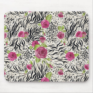 Roses On Animal Pattern Mouse Pad
