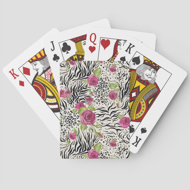 Roses On Animal Pattern Playing Cards (Back)