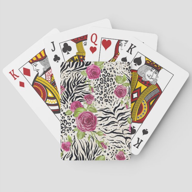 Roses On Animal Pattern Playing Cards (Back)