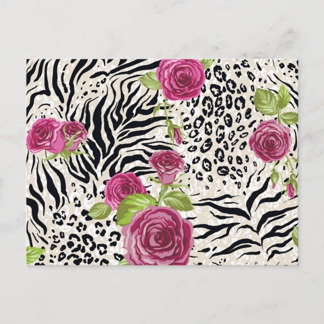 Roses On Animal Pattern Postcard (Front)