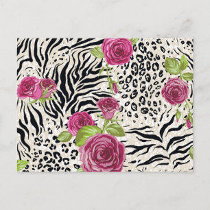 Roses On Animal Pattern Postcard