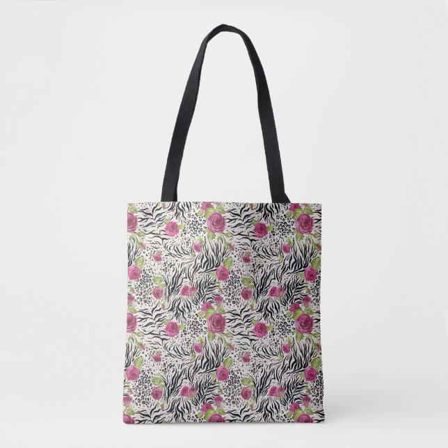 Roses On Animal Pattern Tote Bag (Front)