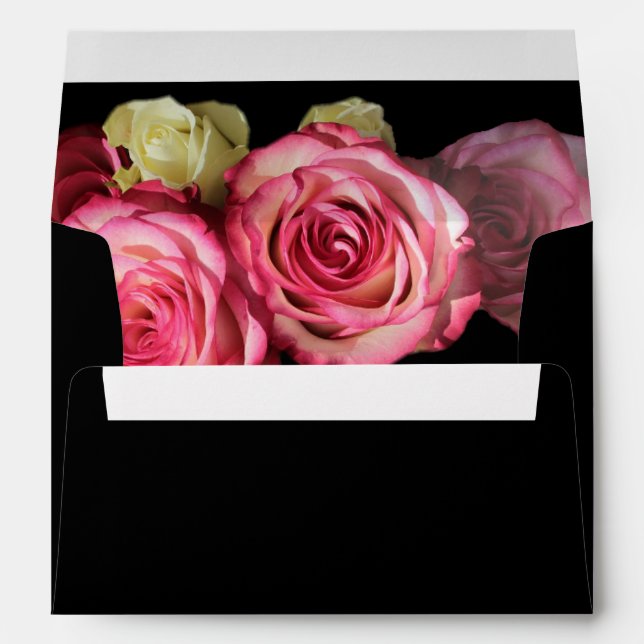 Roses on black floral wedding bouquet envelope (Back (Bottom))