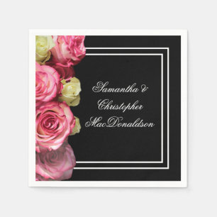 Roses on black floral wedding napkin