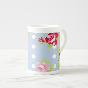 Roses On Blue Bone China Mug