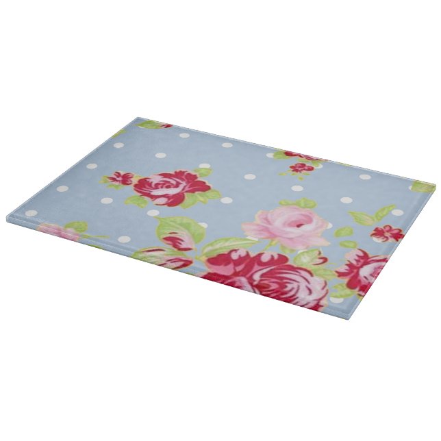 Roses On Blue Glass Cutting Boards (Corner)