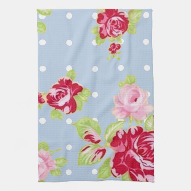 Roses On Blue Kitchen Towel (Vertical)