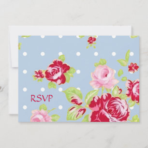 Roses On Blue Wedding Reception RSVP Invitation