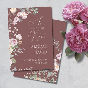 Roses on Burgundy Wedding Save The Date