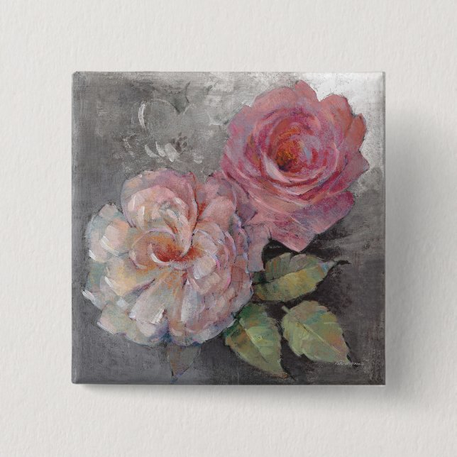 Roses on Grey 15 Cm Square Badge (Front)