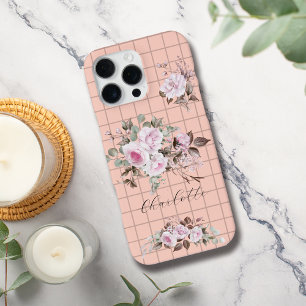 Roses on Grids Personalise Name Iphone Case