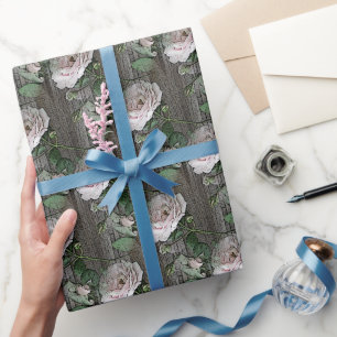 Roses on Weathered Wood Wrapping Paper