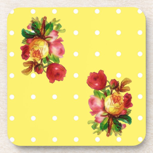 Roses On Yellow Cork Coaster (Front)