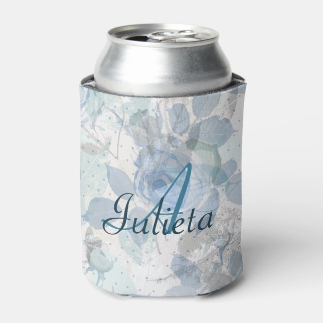 Roses pastel Monogram Can Cooler (Can Front)