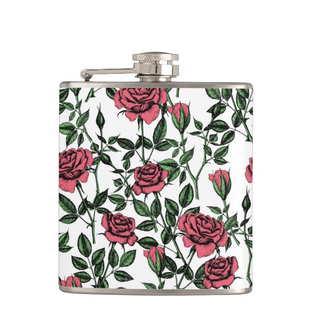 Roses pattern hip flask (Front)