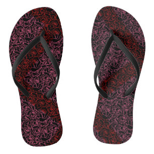 Roses Pattern R.DPnk 02b. Black BG Thongs