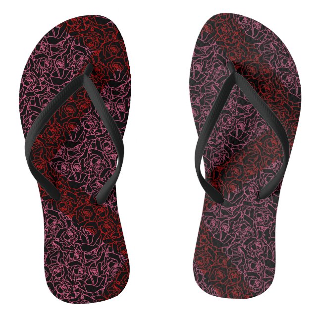 Roses Pattern R.DPnk 02b. Black BG Thongs (Footbed)