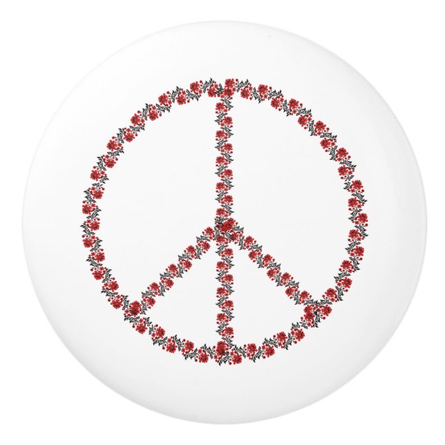 Roses Peace Sign Ceramic Knob (Front)