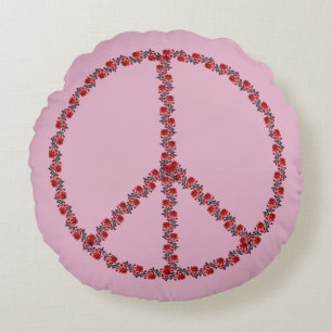 Roses Peace Sign Round Cushion