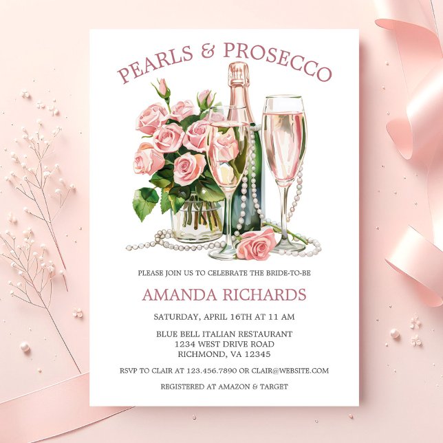 Roses Pearls and Prosecco Bridal Shower Invitation (Creator Uploaded)