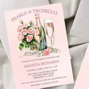 Roses Pearls and Prosecco Champagne Bridal Brunch Invitation