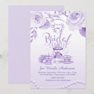 Roses & Pearls Elegant Purple Bridal Luncheon Tea Invitation