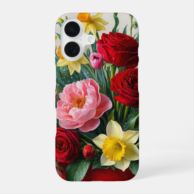 Roses, Peonies & Daffodils iPhone 16 Case (Back)