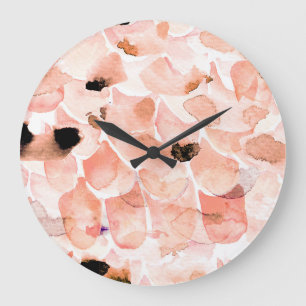 Roses, peony, and leaves, watercolor pattern. large clock