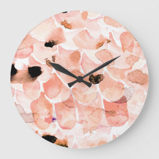 Roses, peony, and leaves, watercolor pattern. large clock