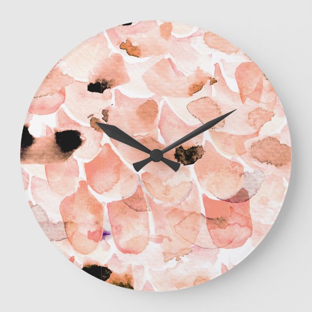 Roses, peony, and leaves, watercolor pattern. large clock (Front)