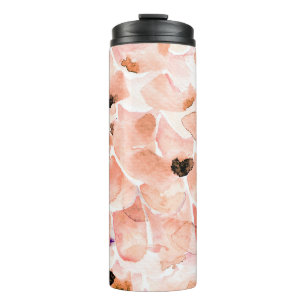 Roses, peony, and leaves, watercolor pattern. thermal tumbler