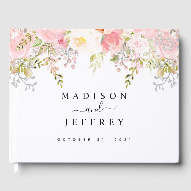 Roses Peony Blush Pink Wedding Guest Book (Front)