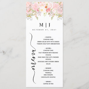 Roses Peony Blush Pink Wedding Menu