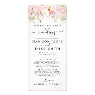 Roses Peony Blush Pink Wedding Program Rack Card