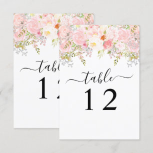 Roses Peony Blush Pink Wedding Table Number Card