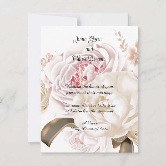Roses Peony Soft Colour Palette Wedding Invitation (Front)