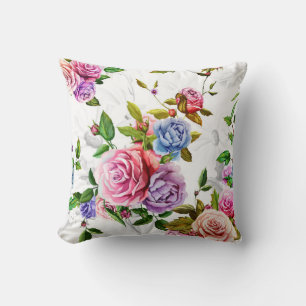 Roses, peony with leaves and chamomile with cornfl cushion