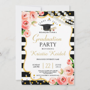 Roses & Perl Graduation Party Invitation