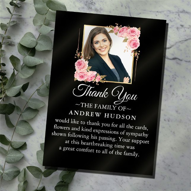 Roses Photo Frame Funeral Thank You Card (Creator Uploaded)