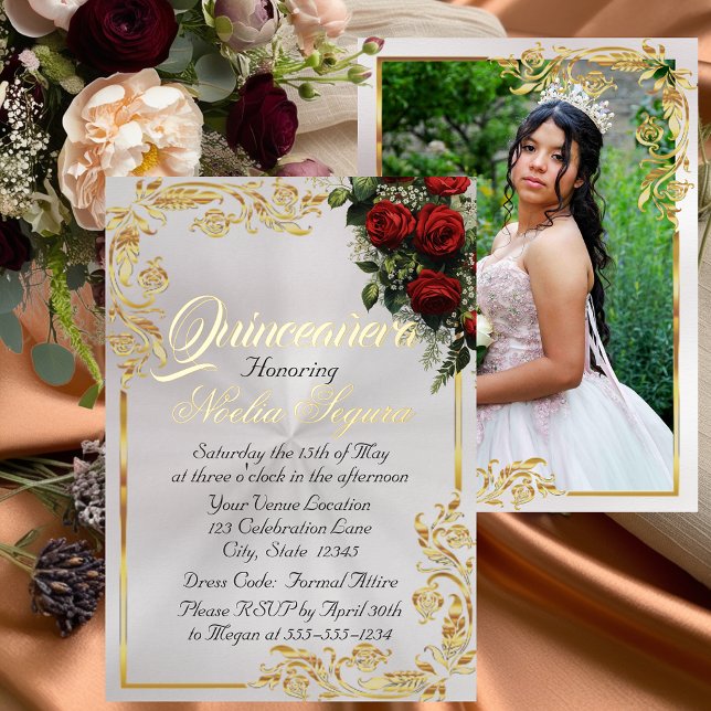 Roses, Photo & Gold Frame - Pearl Quinceanera  (Creator Uploaded)
